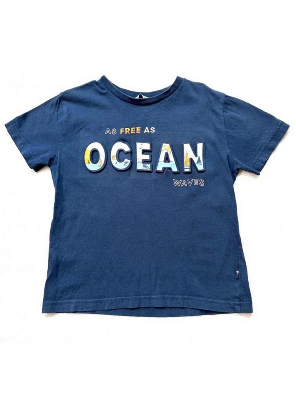 ⭐️ 5 for $25 AS FREE AS OCEAN WAVES Navy Short Sleeve Top Size 7 (122 cm)